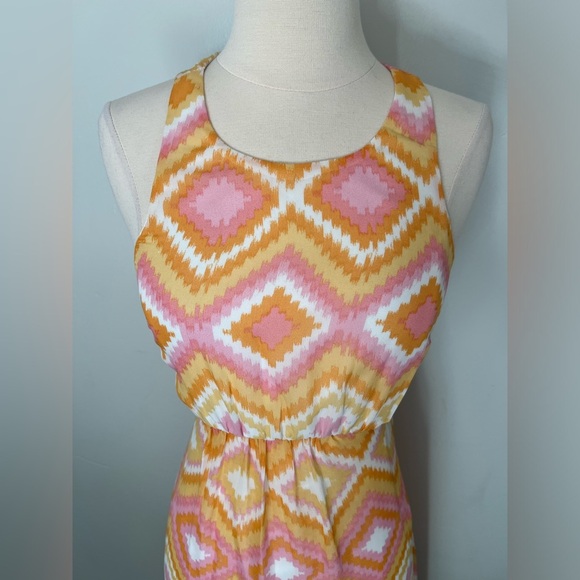 Bar III Coral Reef Pink/Orange Geometric Printed Racerback Maxi Dress - Picture 2 of 6